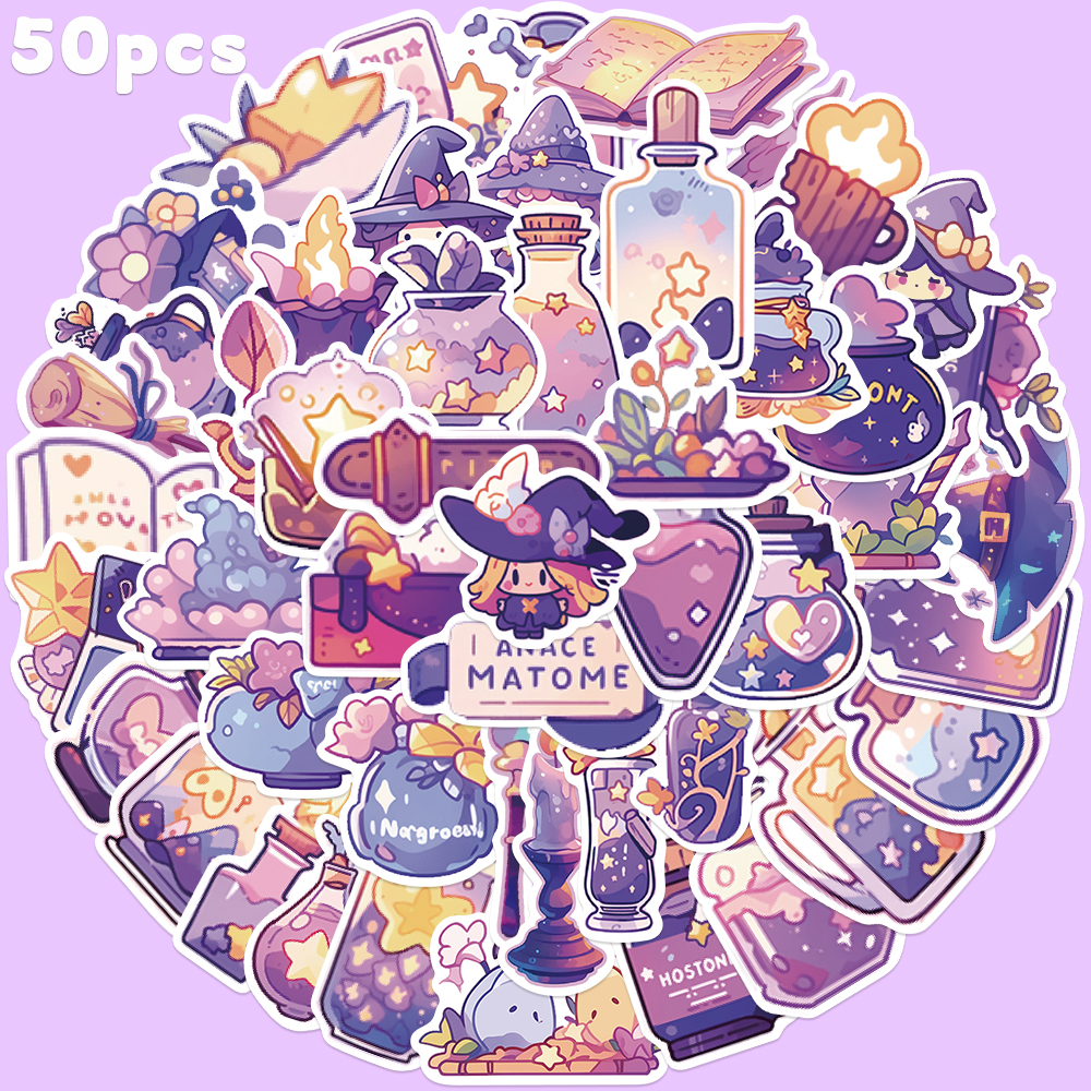 Sticker Luggage Decorative - 50pcs Purple Magic Witch Potion Sticker