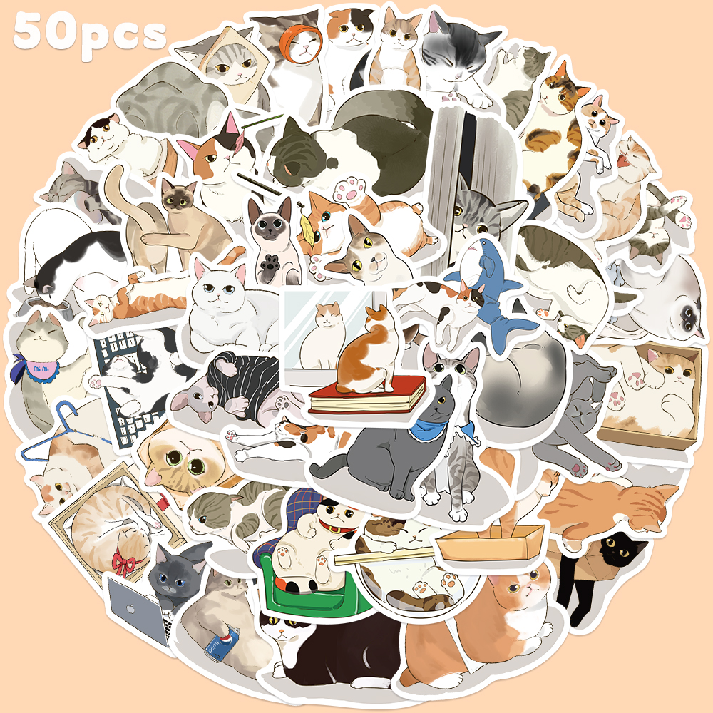 Sticker Luggage Decorative - 50pcs Cute Gaze Cat Sticker Cartoon