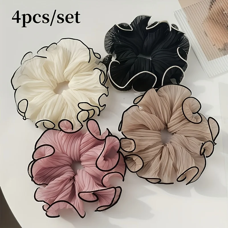 Travel Accessories In Bulk - 4Pcs/Set Elegant Fringed Fabric Scrunchies -