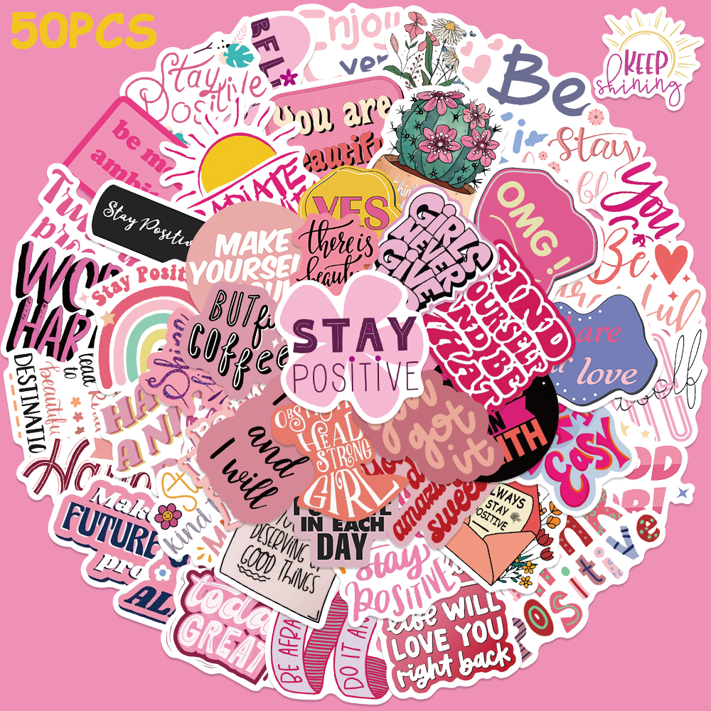 Sticker Luggage Decorative - 50pcs Pink Inspirational Phrase Sticker For