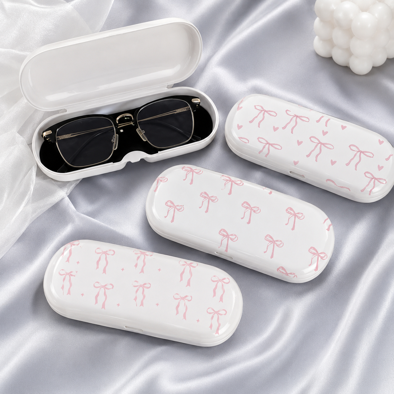 Travel Accessories Cute - Cute Pink Bow Hard Eyeglasses Case,