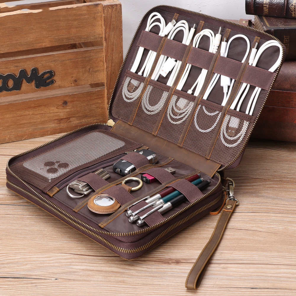 Cable Organizer Travel - Full Grain Leather Travel Cable Accessories