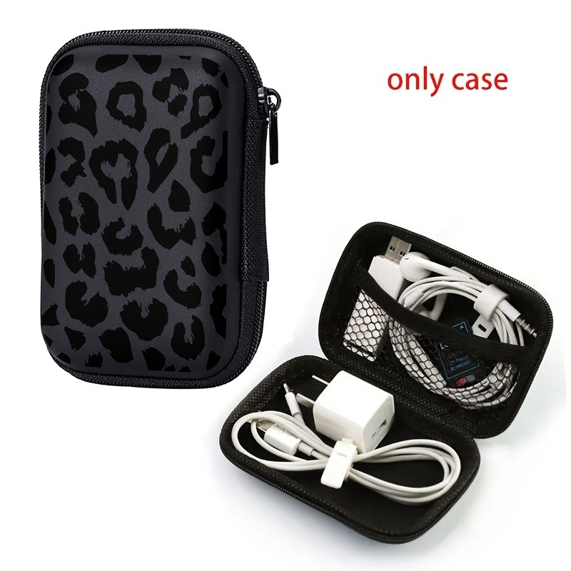 Black Leopard Print EVA Hard S - Cable Organizer Travel recension och pris