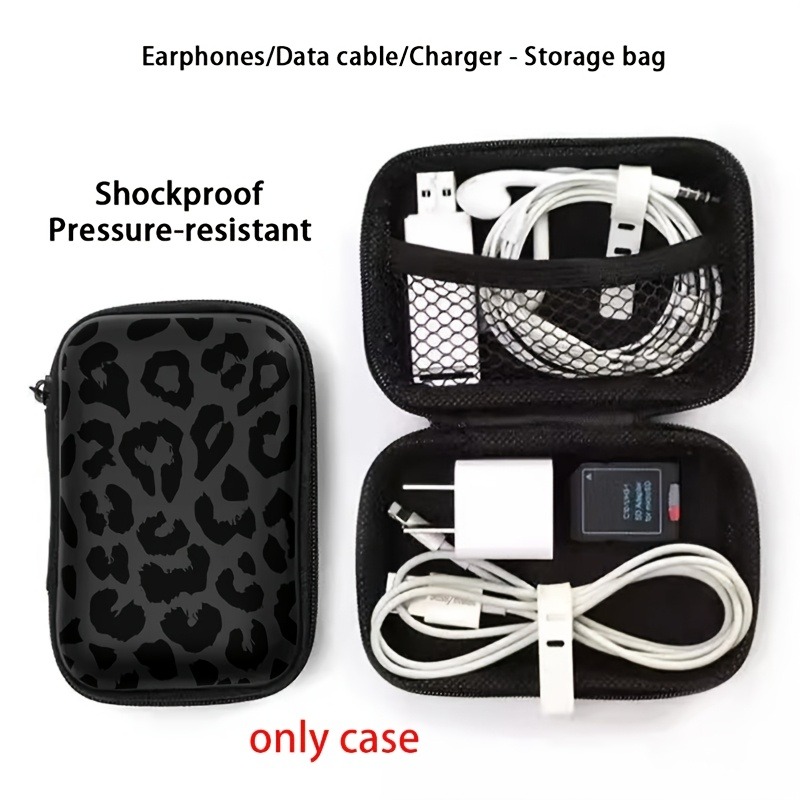 Black Leopard Print EVA Hard S - Cable Organizer Travel recension och pris